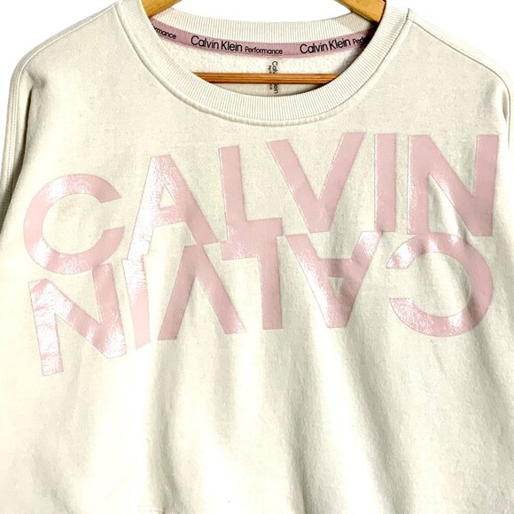 Calvin Klein Oversized Mirror Logo Cropped Sweatshirt Spell Out L Long Sleeve - Picture 3 of 10